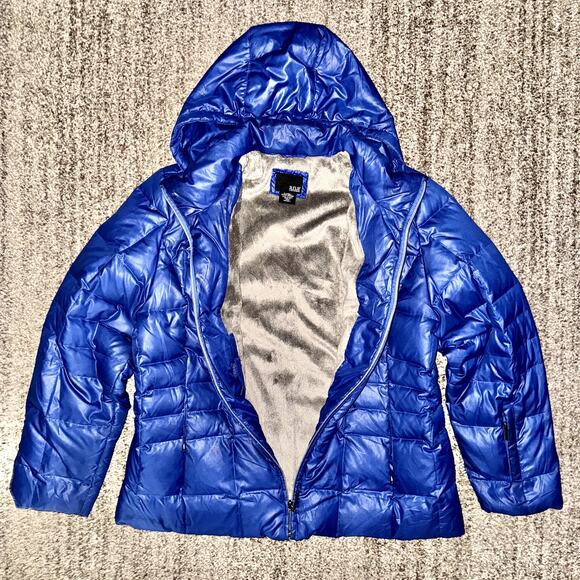 A.N.A Women's Fleece Fur Lined Down Full Zip Puffer Hooded Jacket in Blue - Picture 12 of 14